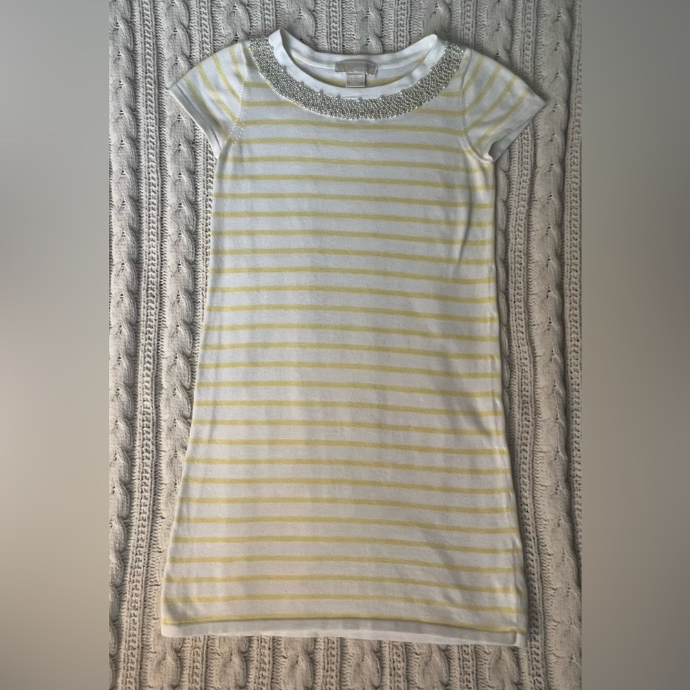 MICHAEL Michael Kors dress, yellow/white stripes with Pearl neck, size XS
